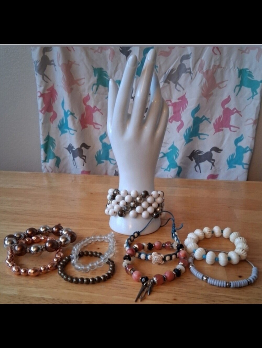 Lot Of 9 Variety Color Bead Stretch Casual Crafting Costume Bracelet Jewelry